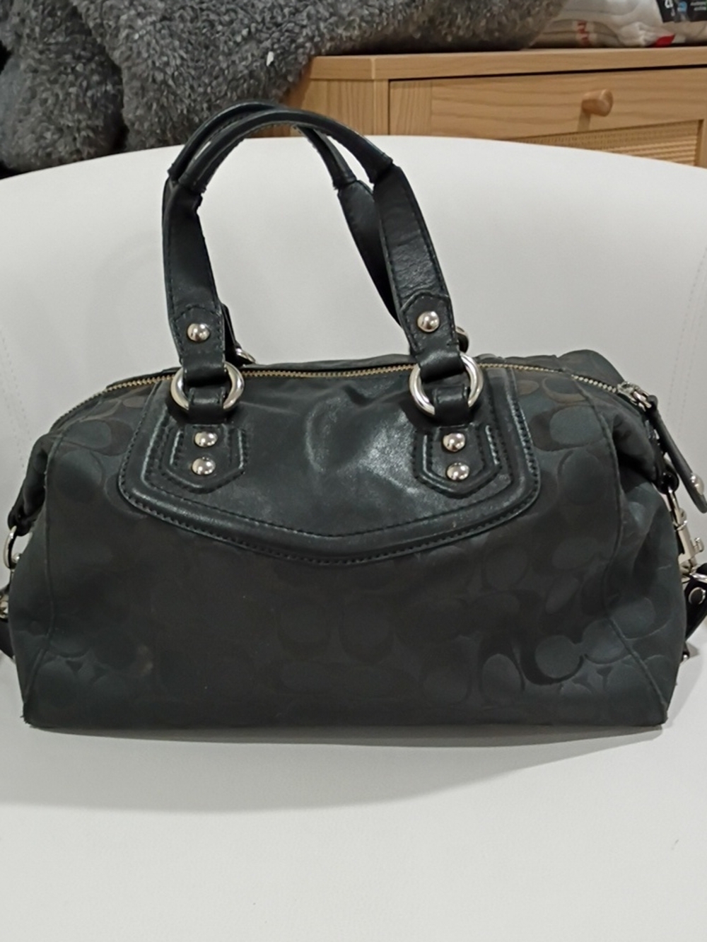 Coach Ashley Black Signature Satchel with Silver Hardware - Picture 2 of 10